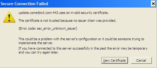 CometBird uses an invalid security certificate.JPG
